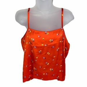NEW Leith Cropped Tank Top Red With Flower Sz L